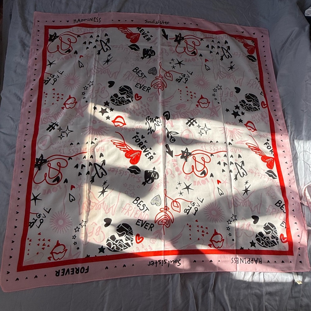 Playful Pink & White Graphic Bandana Scarf